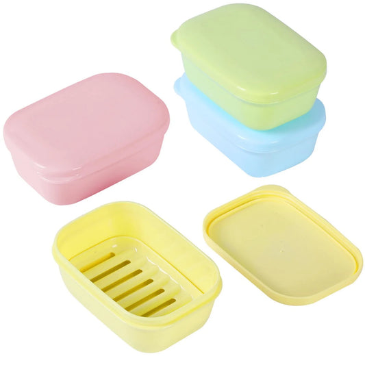 Soap Holder 4 Pack, Travel Soap Container with Lid, Portable Bar Soap Case, Period Kit Leakproof Soap Box with Perforations, Soap Dishes for Traveling, Camping, Gym (Four Color)