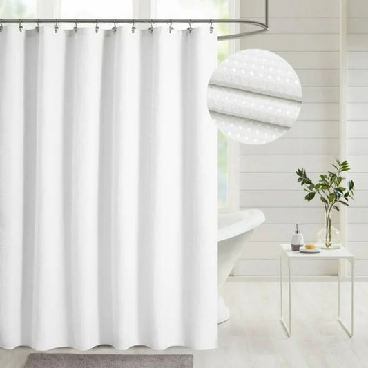 LunaLulinlk Waffle Weave White Fabric Shower Curtain