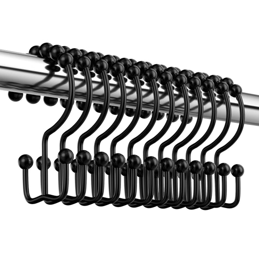 LunaLulinlk Shower Curtain Hooks Rings, Premium Stainless Steel Rustproof Double Glide Shower Hooks for Bathroom Shower Rods Curtains,Set of 12, Black