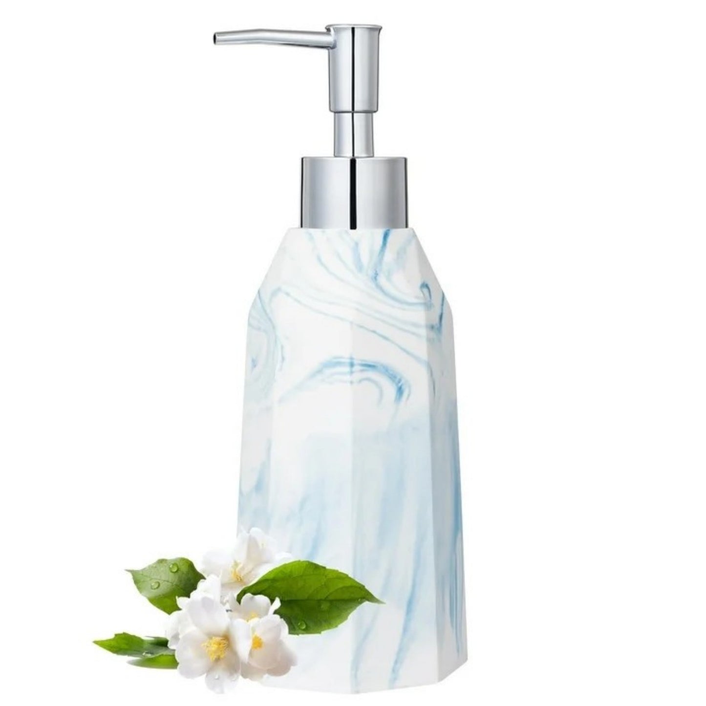 LunaLulinlk Siaomo Soap Dispenser with Pump, [8.45 oz] Resin with Marble Finish White +Blue Ripple
