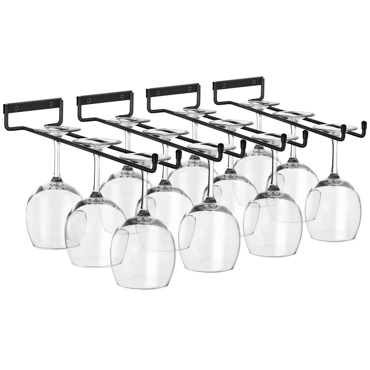 LunaLulinlk Wine Glass Holder 12 Inch Rack Wall Mount Under Cabinet Storage Holds 4 Stemware Wine Glasses Each, 16 Total - Set of 4