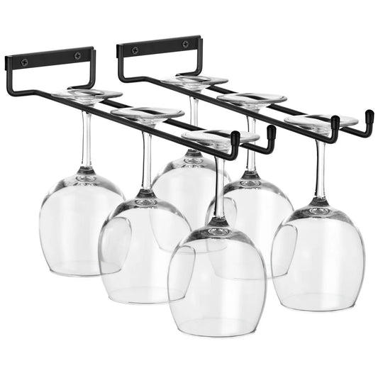 LunaLulinlk Wine Glass Holder 12 Inch Rack Wall Mount Under Cabinet Storage Holds 4 Stemware Wine Glasses Each, 8 Total - Set of 2