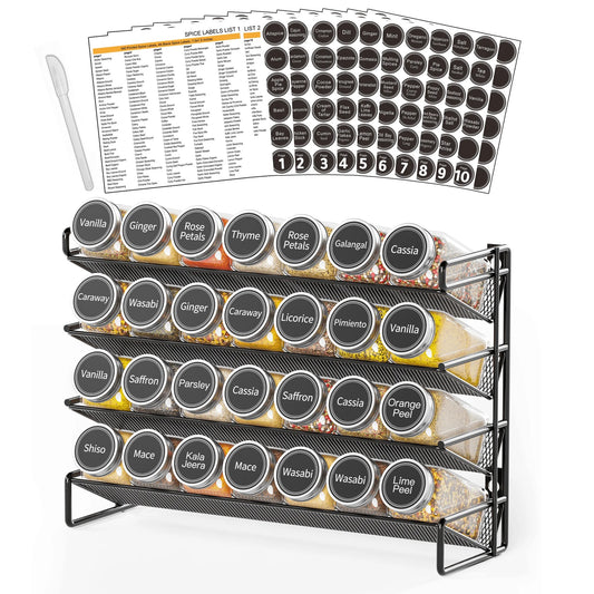 LunaLulinlk Spice Rack Organizer with 32 Jars, 4.4"D x 15.3"W x 10.8"H, Black