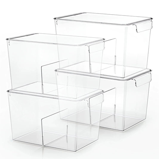 LunaLulinlk Stackable Clear Storage Bins with Lids, Large Plastic Storage Bins w Handle, Acrylic Pantry Organization and Storage for Kitchen