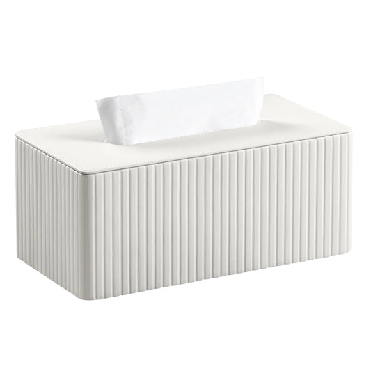 LunaLulinlk Tissue Box Cover Stylish PU Leather Rectangular Tissue Box Holder with Magnetic Bottom Cover for Bathroom Bedroom or Office (Cream-White)