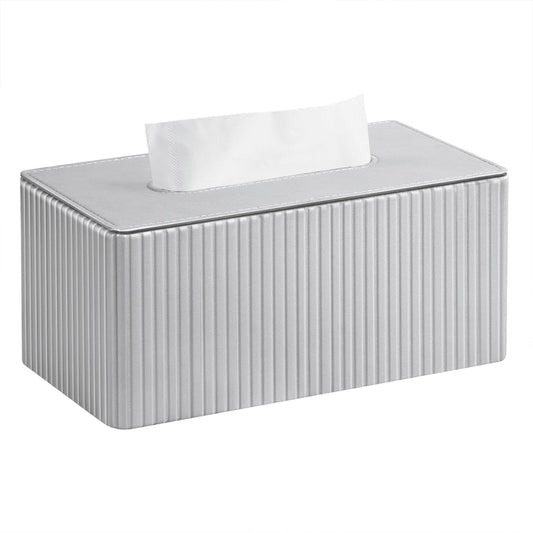 LunaLulinlk Tissue Box Cover Stylish PU Leather Rectangular Tissue Box Holder with Magnetic Bottom Cover (Silver Grey)