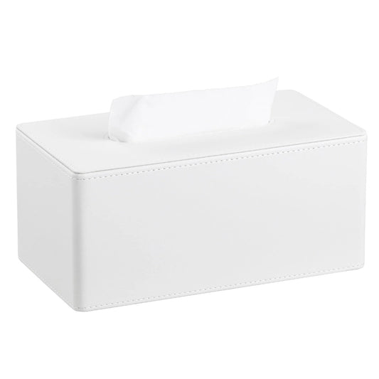 LunaLulinlk Tissue Box Cover Stylish PU Leather Rectangular Tissue Box Holder with Magnetic Bottom Cover (White)