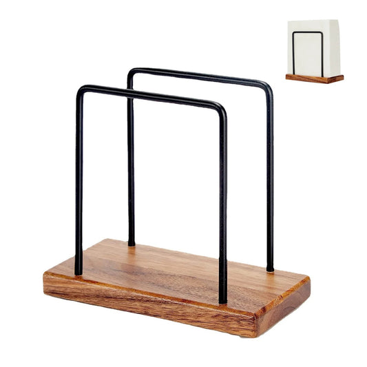 LunaLulinlk Table Napkin Holder Wooden Iron Standing Paper Towel Organizer for Kitchen Cocktail Picnic 6x3x5.3inch Rectangle Black