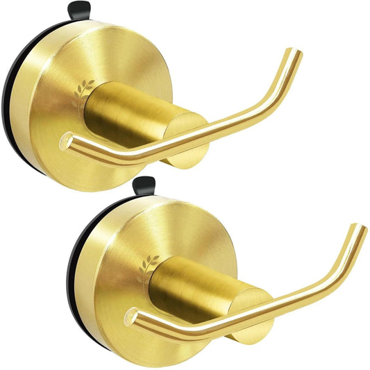 LunaLulinlk Vacuum Metal Suction Cup Hooks Stainless Steel Shower Holder Hanger for Bathroom(Gold 2pcs)