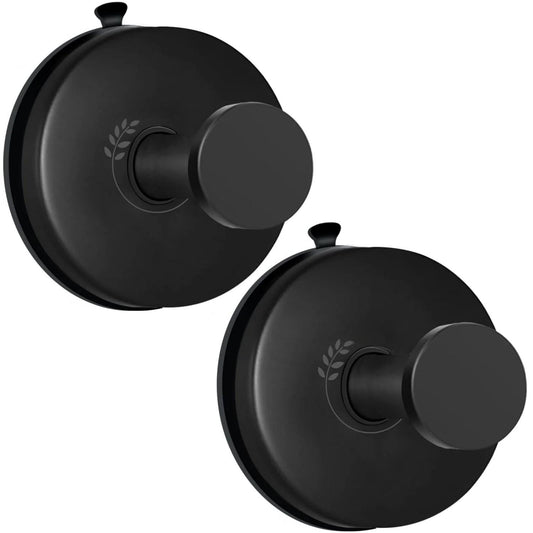 LunaLulinlk Vacuum Metal Suction Cup Hooks Stainless Steel Shower Holder Hanger for Bathroom(Black 2pcs)