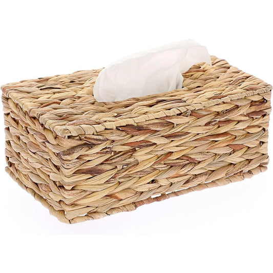 LunaLulinlk Tissue Box Cover Rectangular, Household Tissue Storage Organizer,Hand Woven Wicker Tissue Holder, 9 x 5.12 x 3.54", Natural