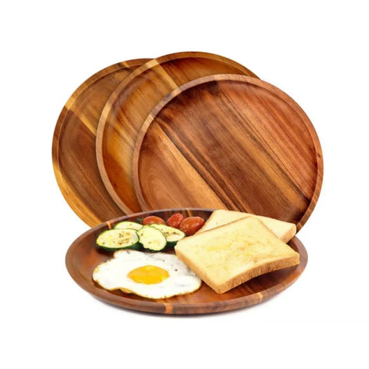 LunaLulinlk Wooden plates Dinner Plates, Acacia Round Wood Plates, Unbreakable Classic Plates, Easy Cleaning