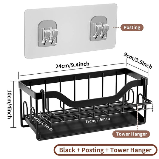 LunaLulinlk Space-Saving Kitchen Sink Rack - Wall-Mounted Dish Cloth & Sponge Holder (Black)
