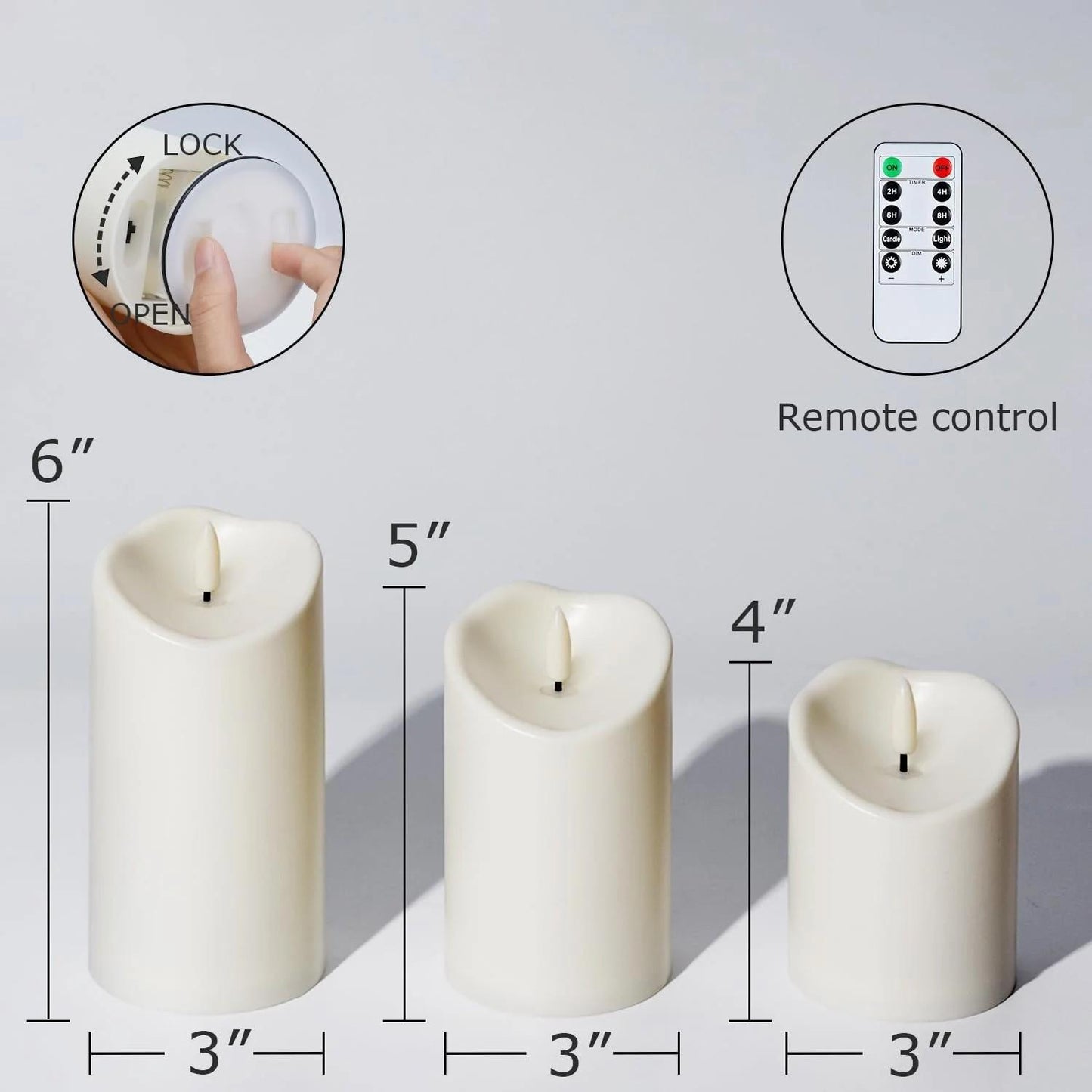 LunaLulinlk Waterproof Outdoor Candles,Flickering Flameless Candles Battery Operated LED Candles Ivory Plastic, D3 x H4 5" 6", Set of 3