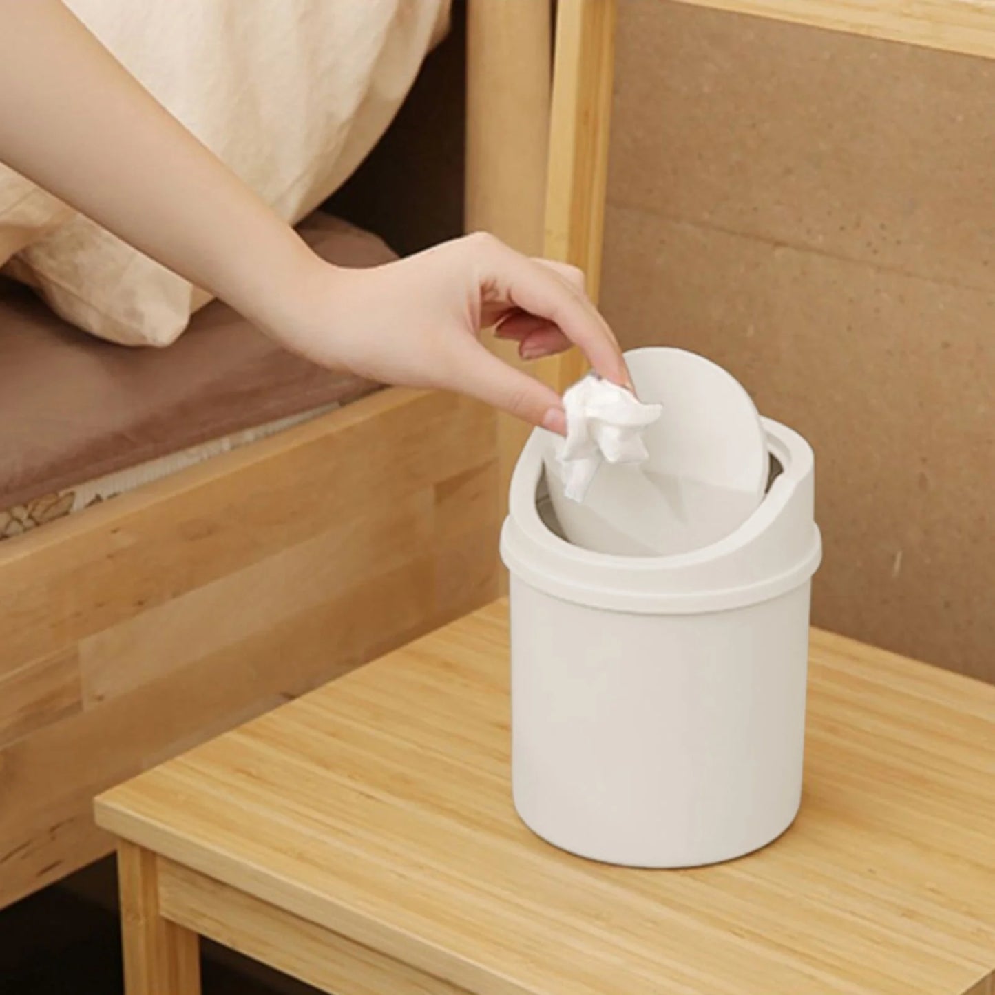 LunaLulinlk White 0.50 Gallon Mini Trash Can with Lid, Small Wastebasket Trash Can, Mini Countertop Trash Can, Rotating Trash Can