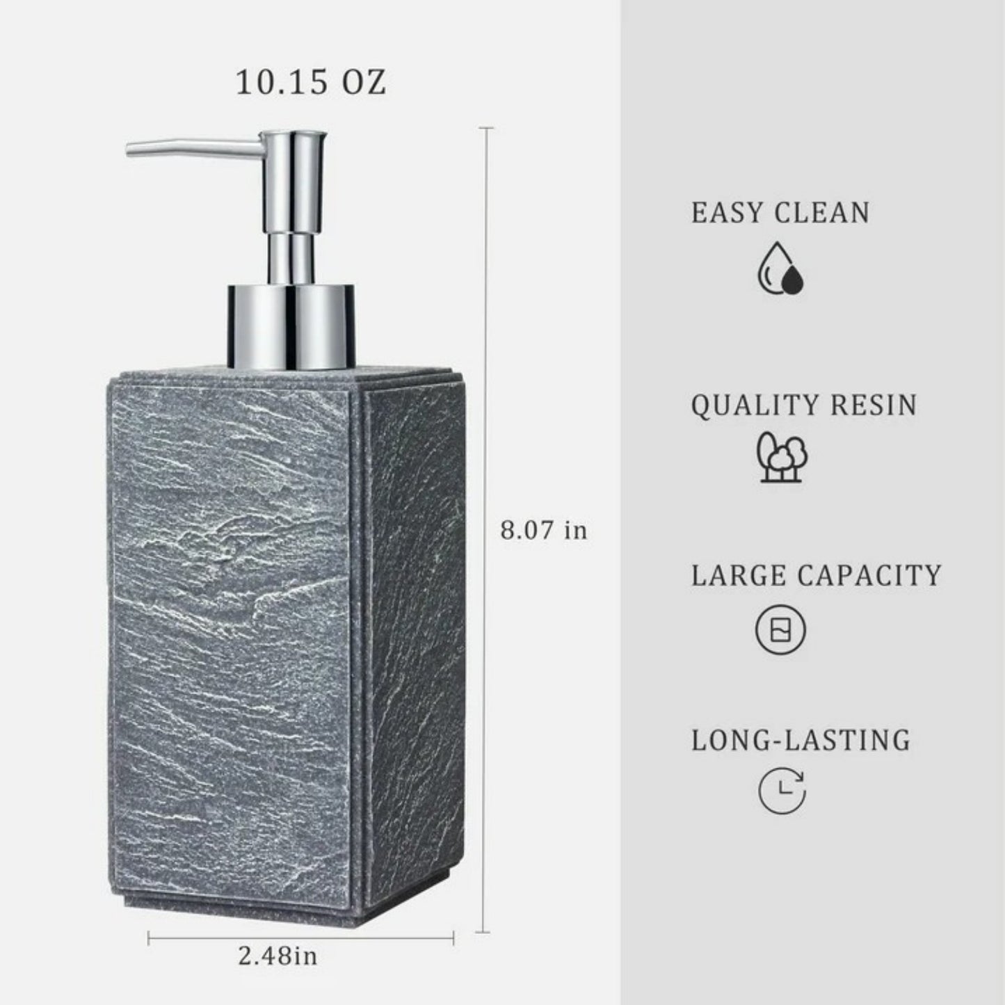 LunaLulinlk Soap Dispenser with Pump, [10.15 oz] Resin with shale Finish, Refillable Liquid - Grey