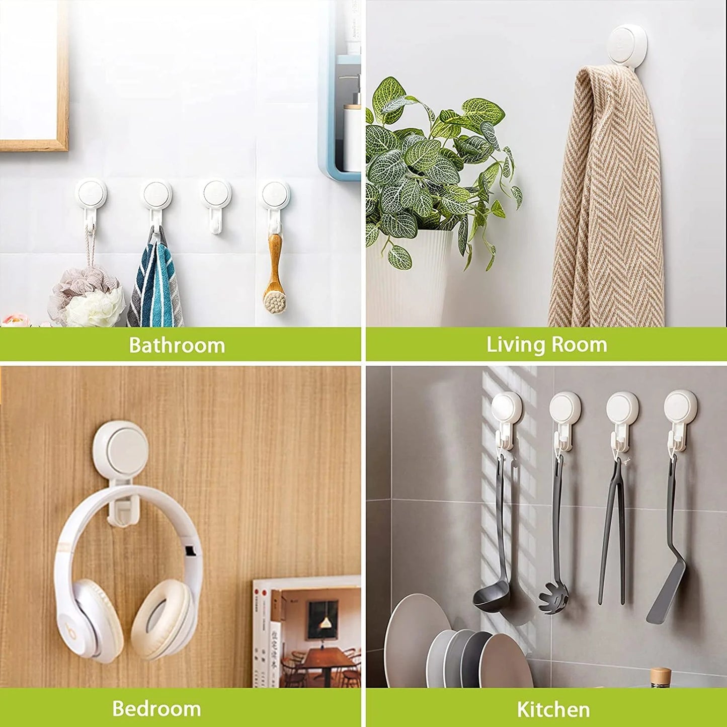LunaLulinlk Suction Cup Hooks, Heavy Duty Reusable Wreath Hanger, Powerful Removable Shower Hooks, Vacuum Suction Wreath Holder 4 Pack
