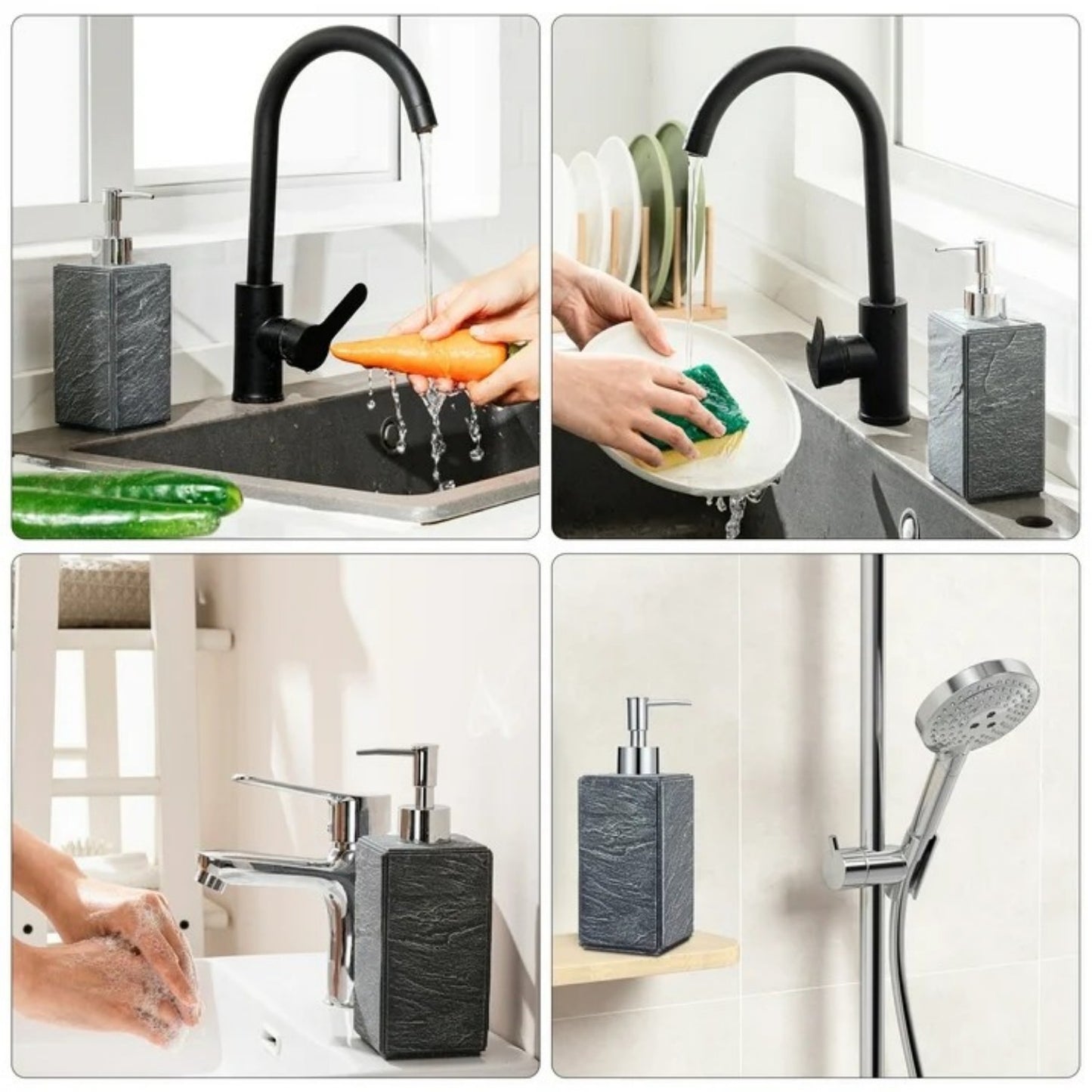 LunaLulinlk Soap Dispenser with Pump, [10.15 oz] Resin with shale Finish, Refillable Liquid - Grey
