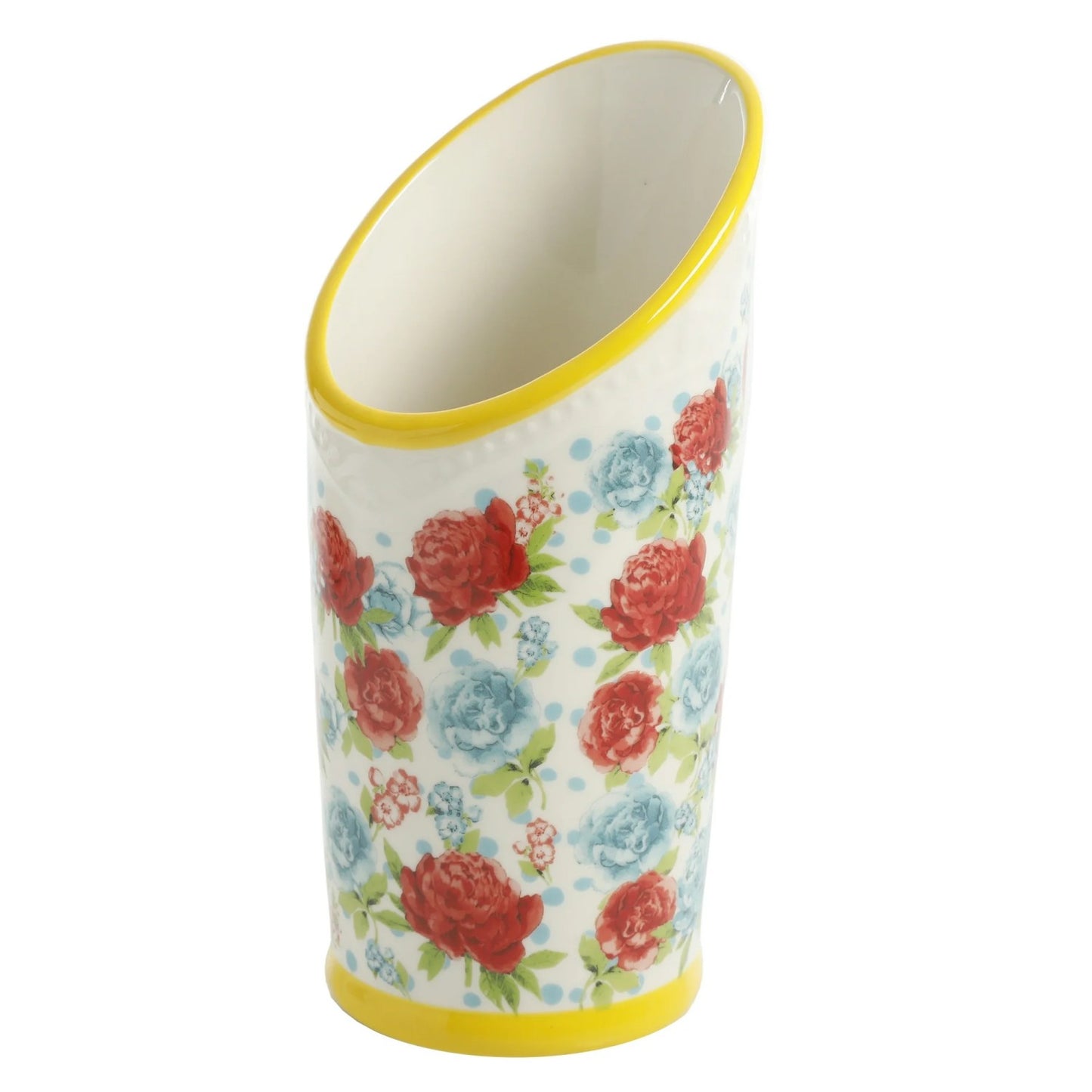 LunaLulinlk Woman Floral Medley 3-Compartment Ceramic Utensil Holder