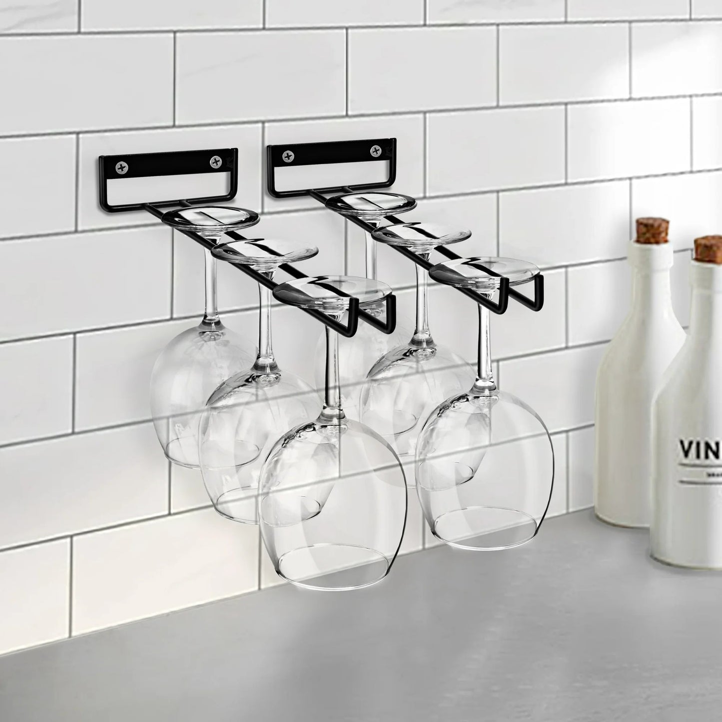 LunaLulinlk Wine Glass Holder 12 Inch Rack Wall Mount Under Cabinet Storage Holds 4 Stemware Wine Glasses Each, 16 Total - Set of 4