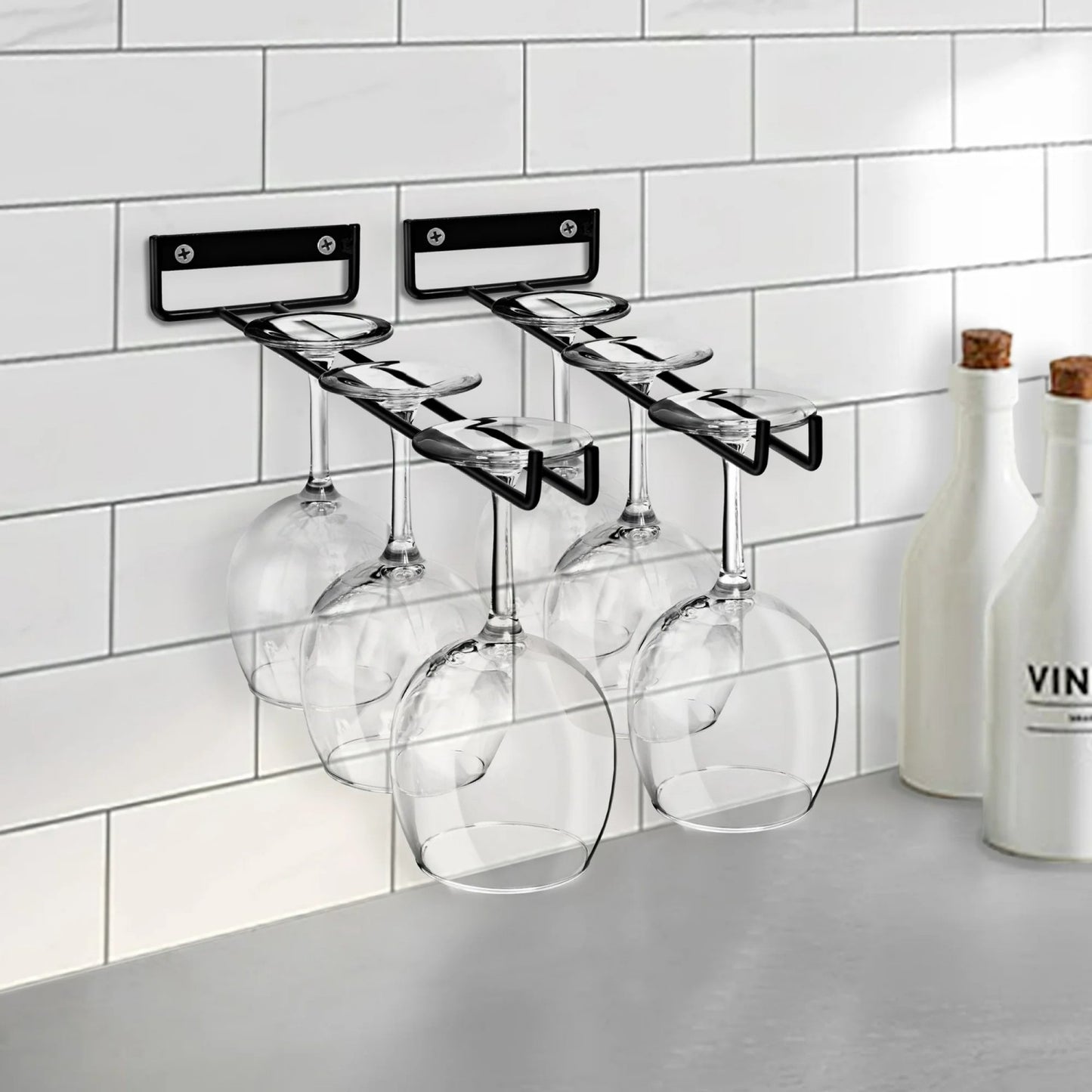 LunaLulinlk Wine Glass Holder 12 Inch Rack Wall Mount Under Cabinet Storage Holds 4 Stemware Wine Glasses Each, 8 Total - Set of 2