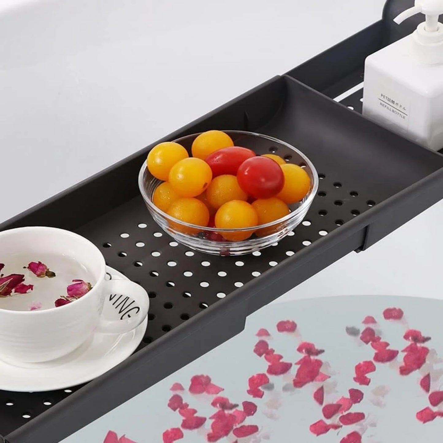 LunaLulinlk xpandable Drain Bath Shelf Caddy Tray Multifunctional Bathtub Organizer, Black