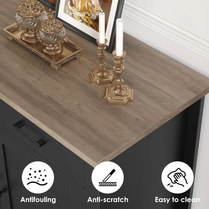 LunaLulinlk Storage Cabinet with 2 Drawers and 2 Doors, Wood Accent Cabinet for Living Room,Kitchen, Black