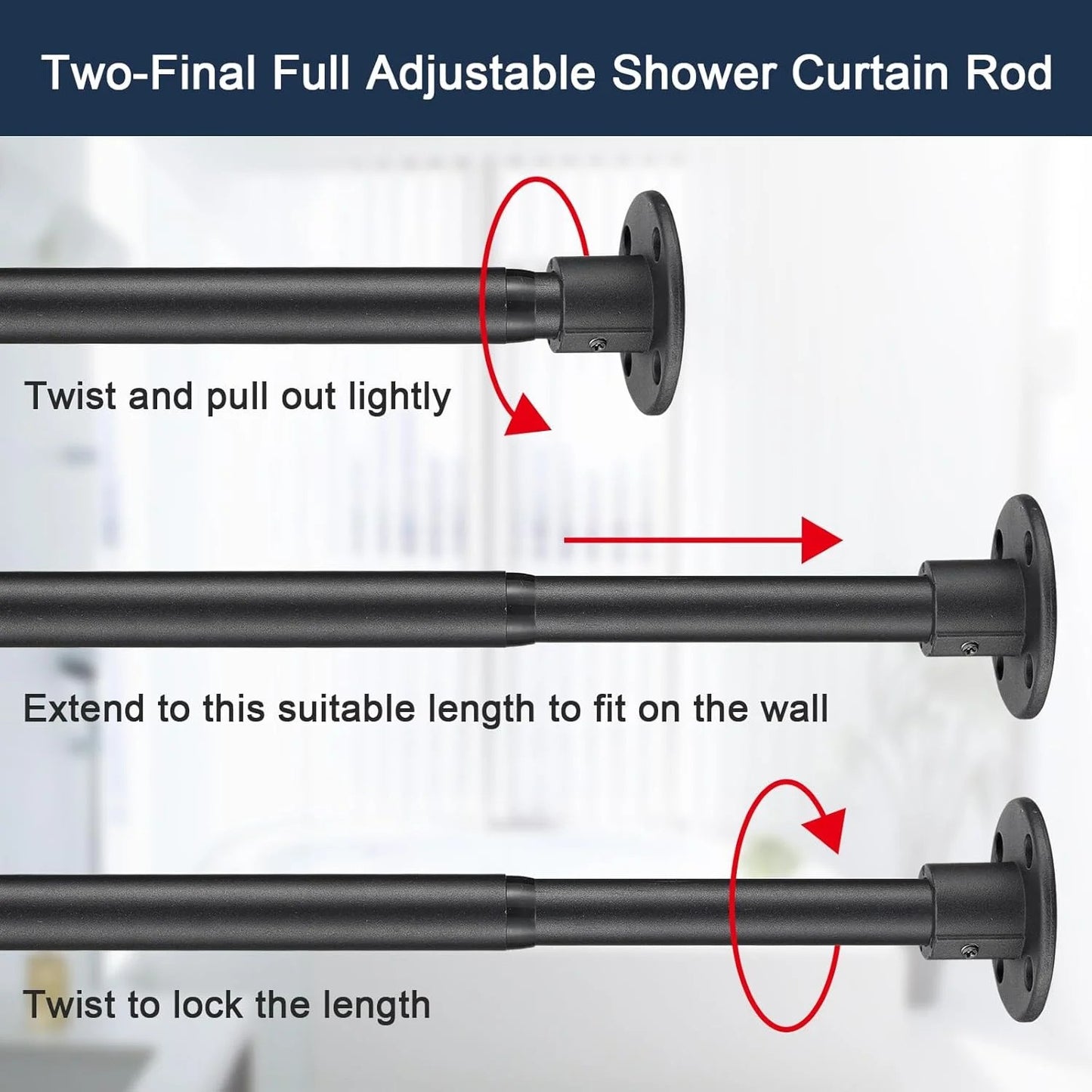 LunaLulinlk Shower Curtain Rod, 29-94 Inches, Adjustable Black Steel Shower Rods for Bathroom