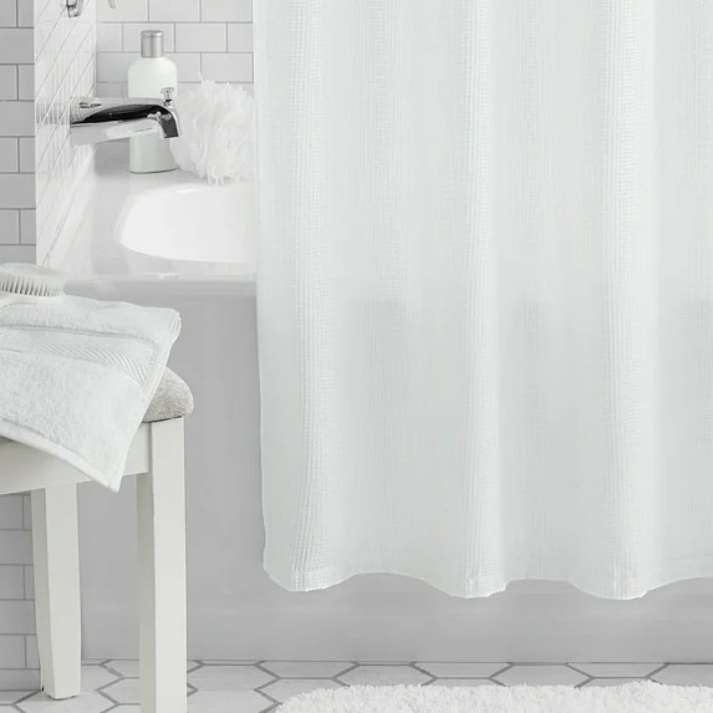 LunaLulinlk White Fabric Shower Curtain, 72" x 72"