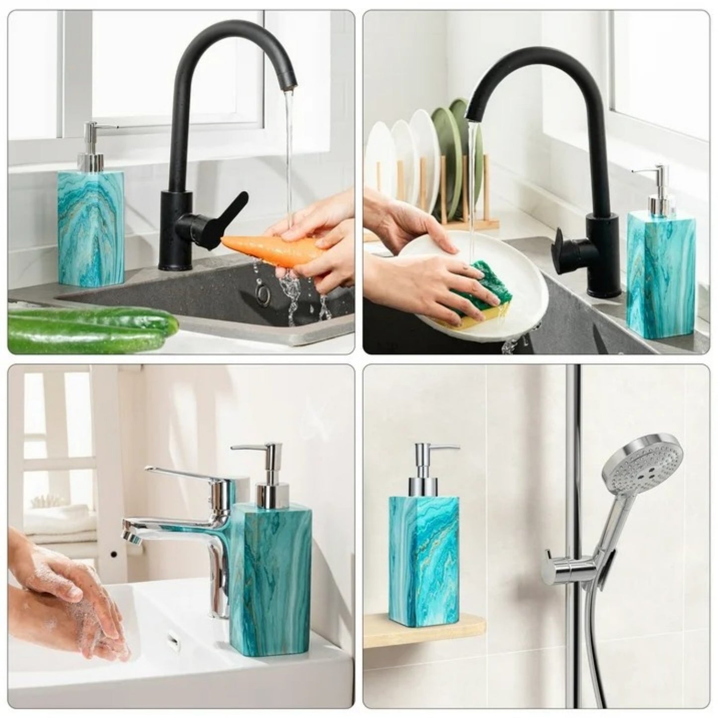 LunaLulinlk Soap Dispenser with Pump, [8.45 oz] Resin with Marble Finish, Hand Soap Dispenser Green Marble
