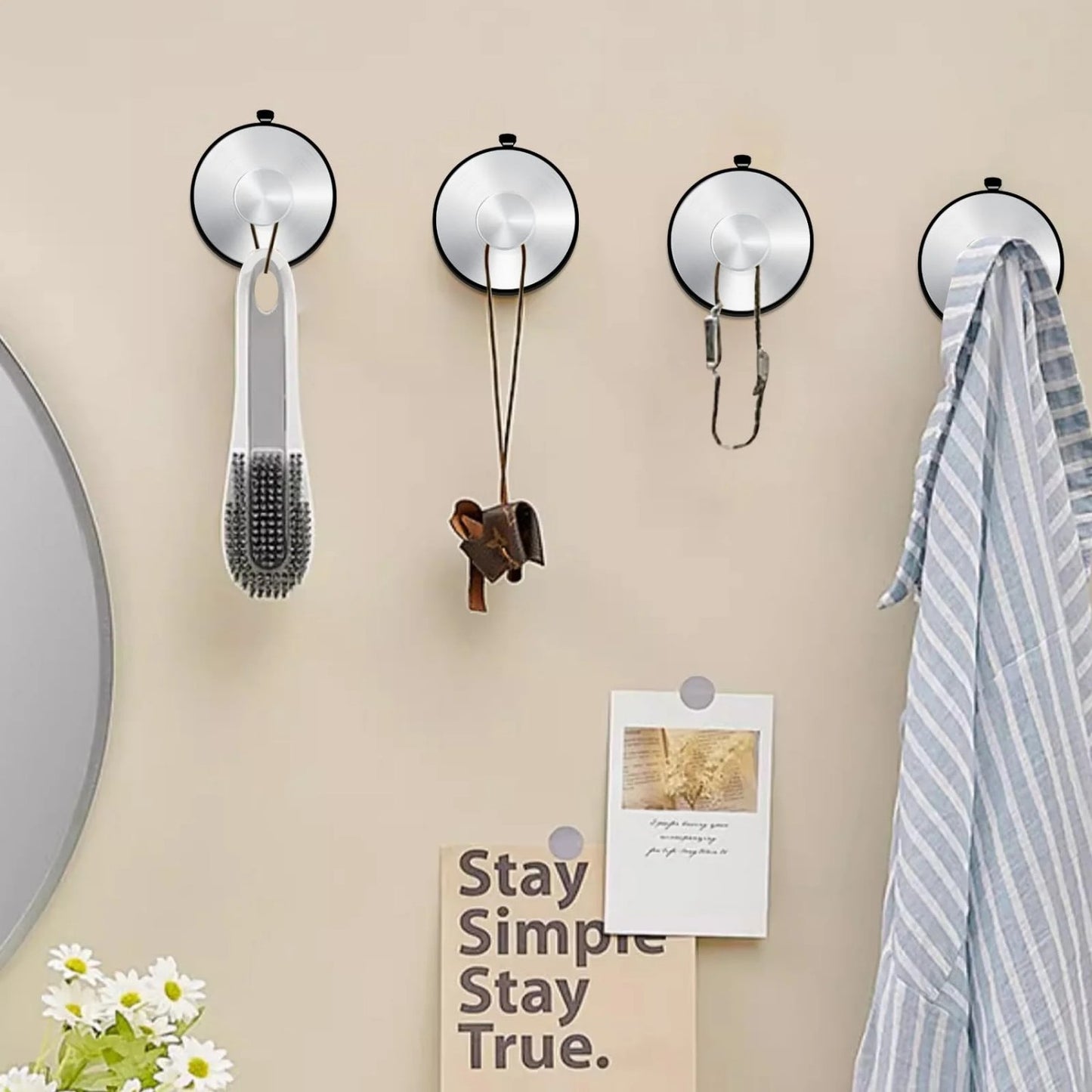 LunaLulinlk Vacuum Metal Suction Cup Hooks Stainless Steel Shower Holder Hanger for Bathroom(Silver 2pcs)