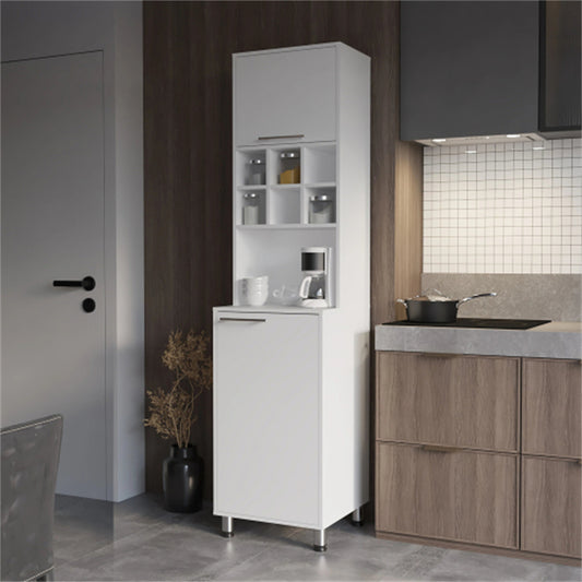 LunaLulinlk White Kitchen Pantry with Pneumatic Door and Open Storage