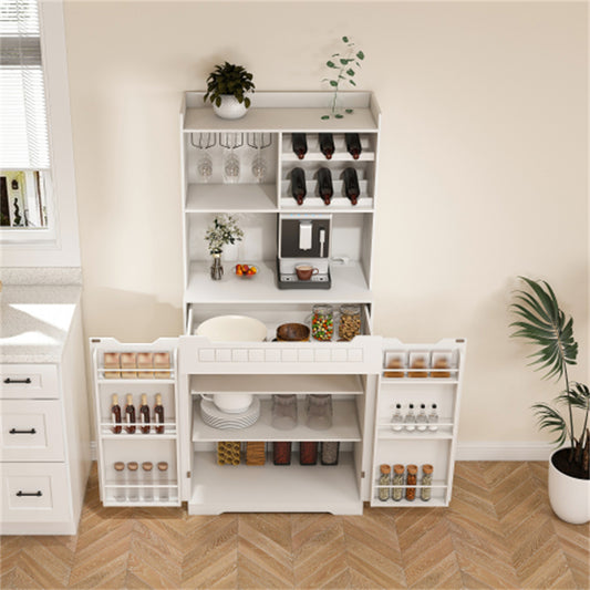 LunaLulinlk White Buffet Cabinet with Hutch - Modern Farmhouse Kitchen Storage Sideboard, Coffee Bar Station or Liquor