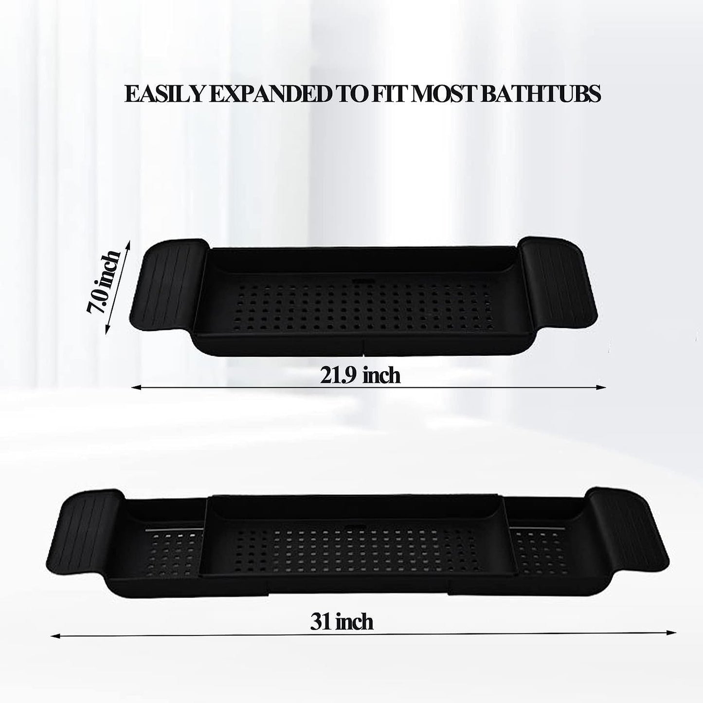 LunaLulinlk xpandable Drain Bath Shelf Caddy Tray Multifunctional Bathtub Organizer, Black