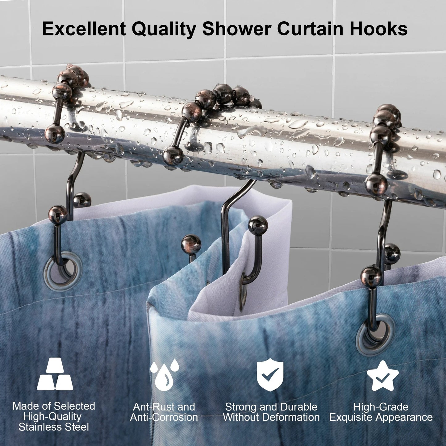 LunaLulinlk Shower Curtain Rings Hooks,Stainless Steel,Rustproof,for Bathroom-Double Hooks-Set of 12,Bronze