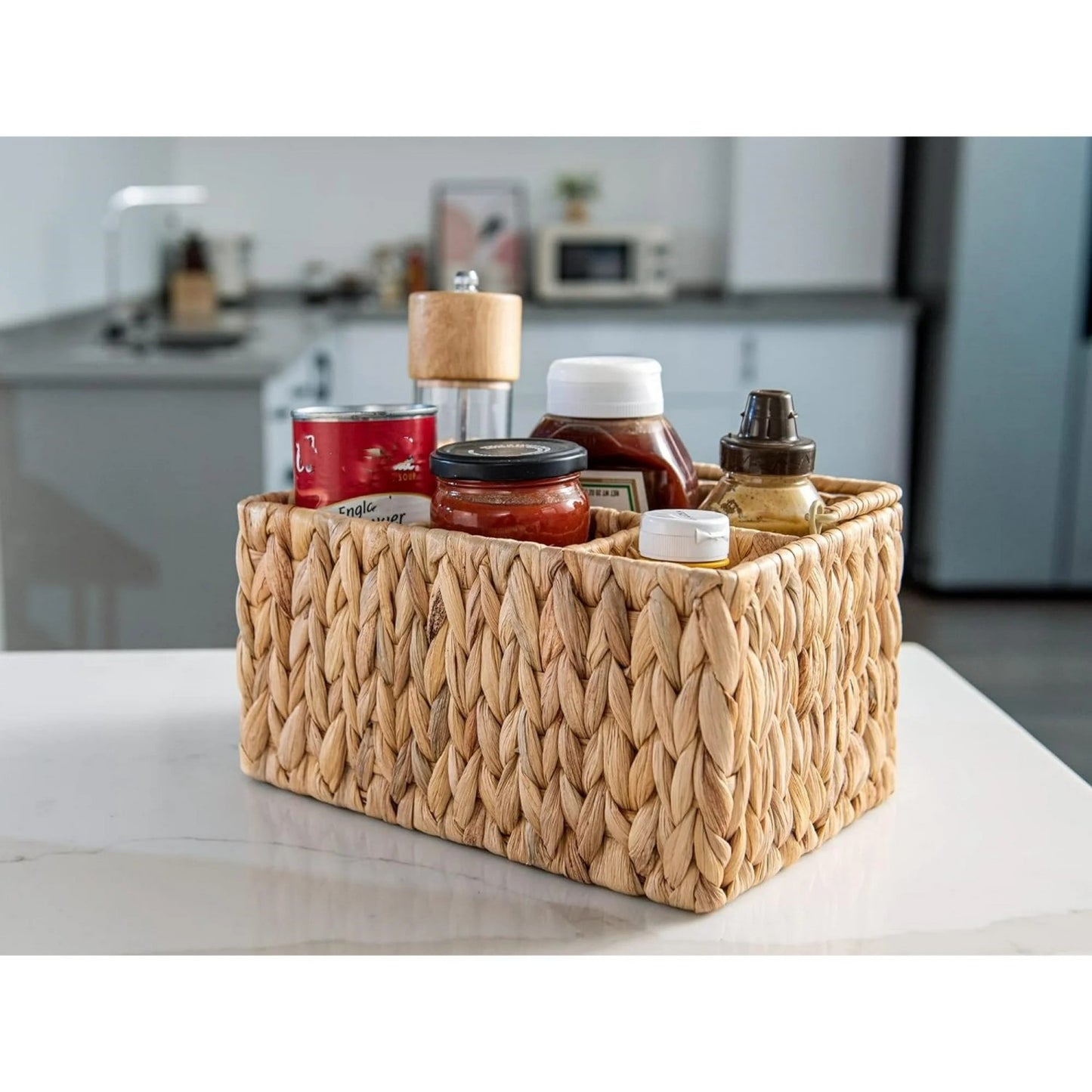 LunaLulinlk Wicker Flatware Organizer,Rectangular Basket Holder for Kitchen Table, Cabinet, Pantry - Utensil Caddy for Forks, Knives, Spoons