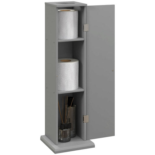 LunaLulinlk Toilet Paper Cabinet, Small Bathroom Corner Floor Cabinet with Doors and Shelves, Thin Storage Bathroom Organizer for Paper Shampoo, Gray
