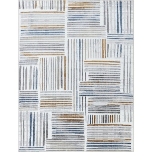 LunaLulinlk Sleek Lines Multi 5 ft. 3 in. x 7 ft. Area Rug White Polyester