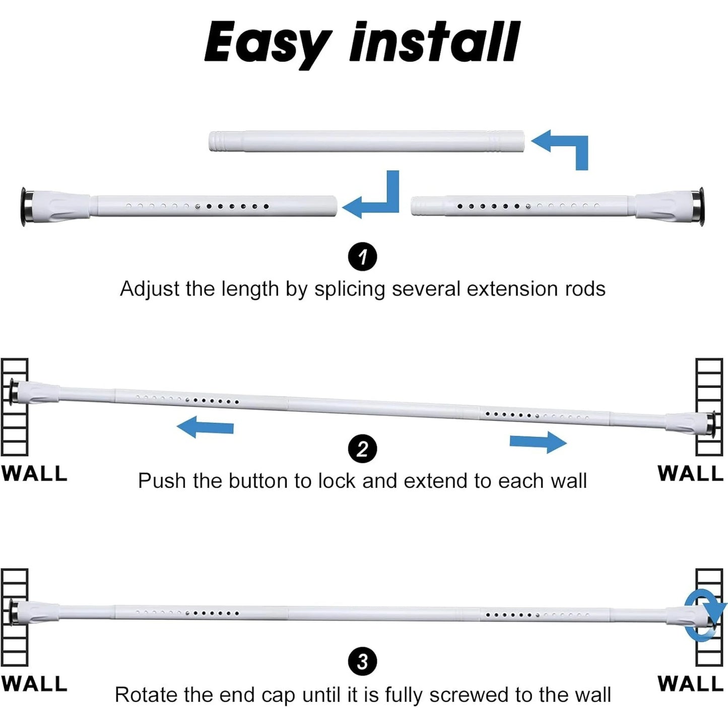 LunaLulinlk White Tension Curtian Rod No drill, 42 to 72 inch Adjustable Heavy Duty Shower Curtain Rod for Windows Bathroom Closet