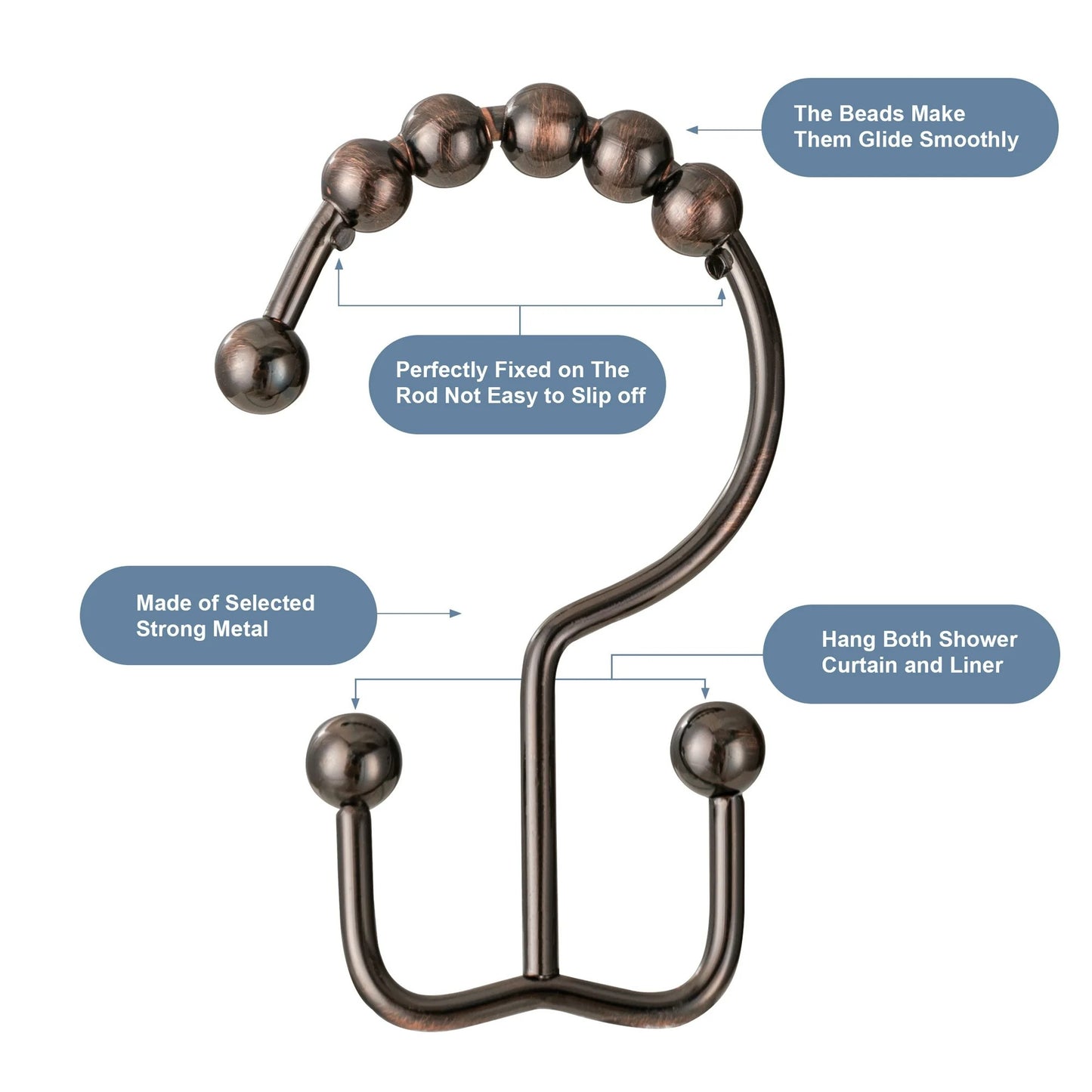 LunaLulinlk Shower Curtain Rings Hooks,Stainless Steel,Rustproof,for Bathroom-Double Hooks-Set of 12,Bronze