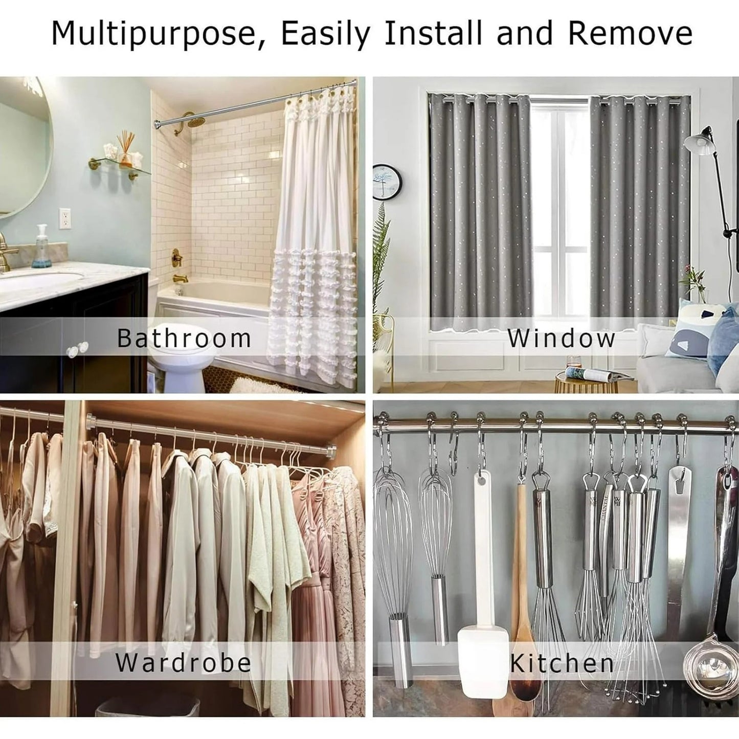 LunaLulinlk Shower Curtain Rod extendable(18-78Inch), Splice mounting design, Non-Slip, Never Rust, Tension Curtain Rod
