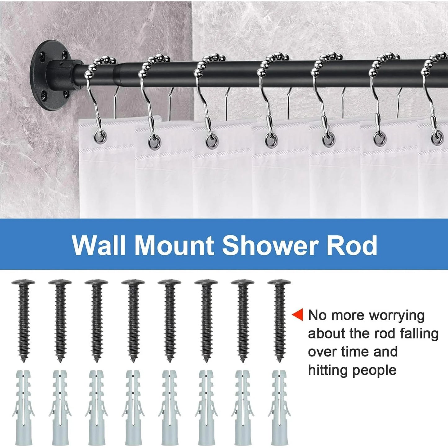 LunaLulinlk Shower Curtain Rod, 29-94 Inches, Adjustable Black Steel Shower Rods for Bathroom