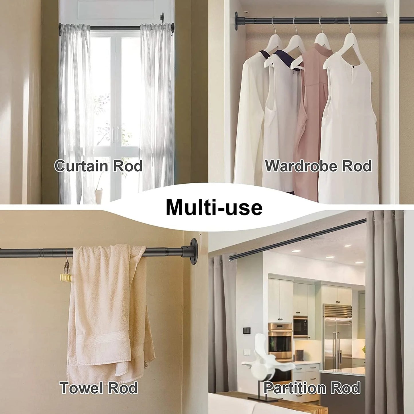 LunaLulinlk Shower Curtain Rod, 29-94 Inches, Adjustable Black Steel Shower Rods for Bathroom