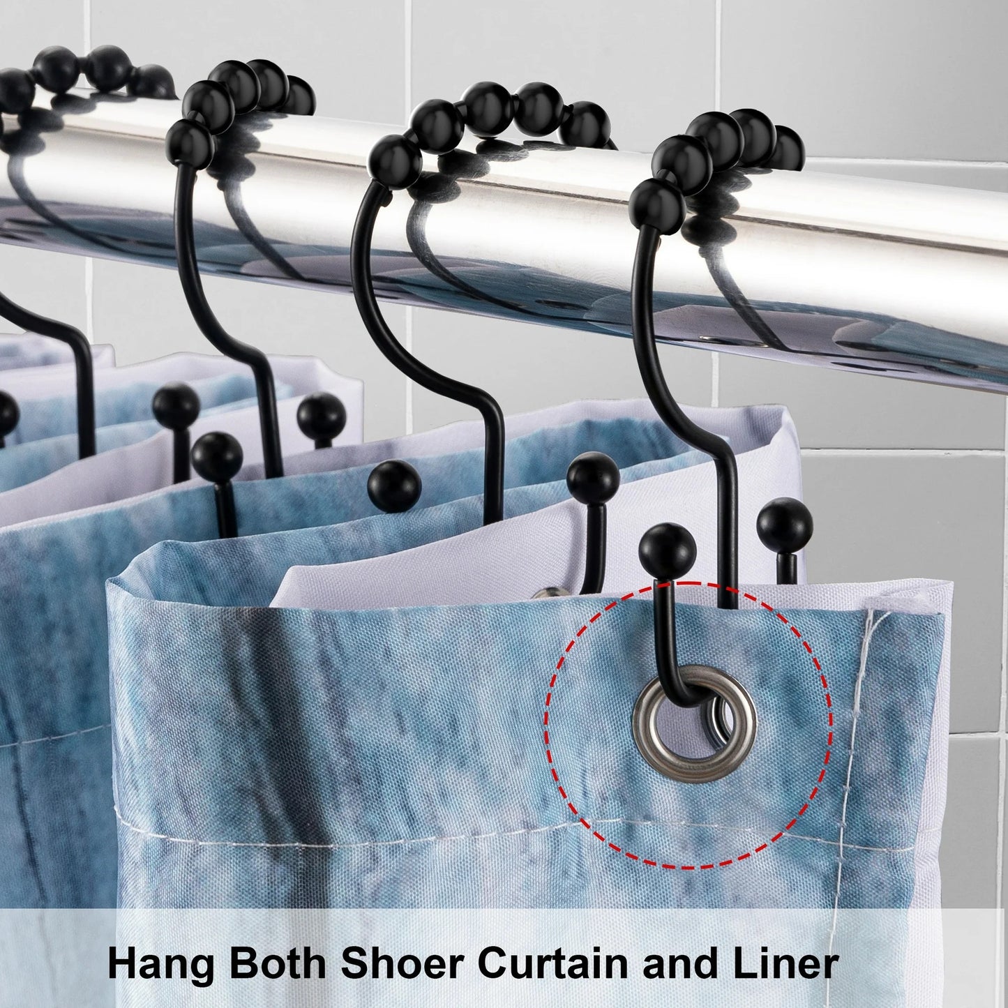 LunaLulinlk Shower Curtain Hooks Rings, Premium Stainless Steel Rustproof Double Glide Shower Hooks for Bathroom Shower Rods Curtains,Set of 12, Black