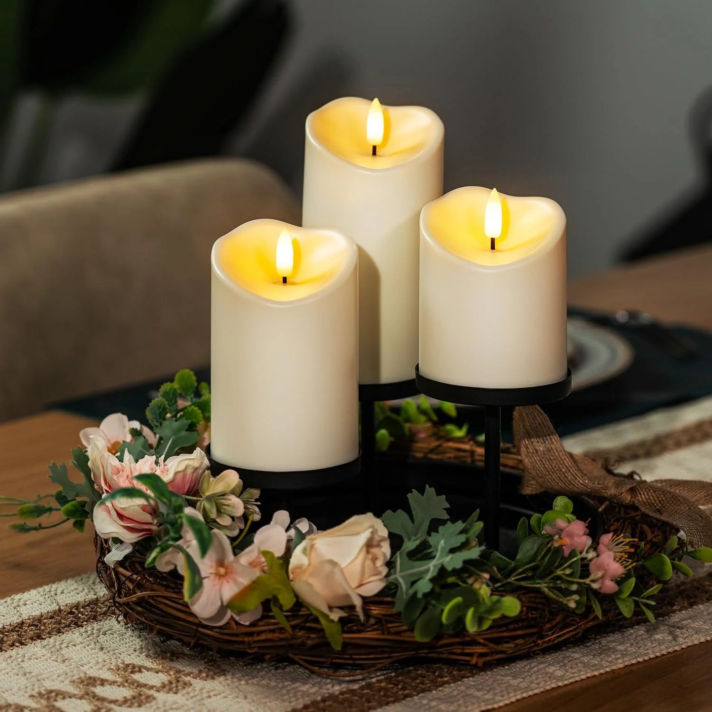 LunaLulinlk Waterproof Outdoor Candles,Flickering Flameless Candles Battery Operated LED Candles Ivory Plastic, D3 x H4 5" 6", Set of 3