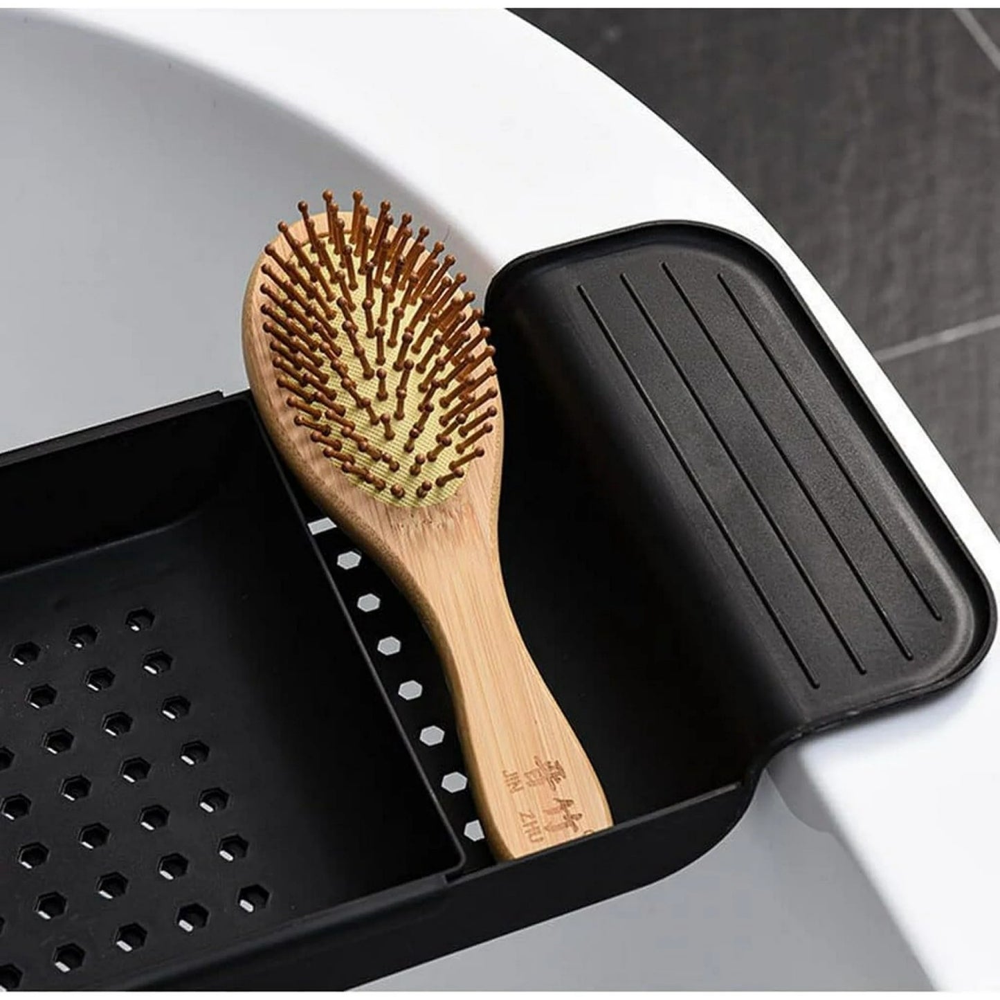 LunaLulinlk xpandable Drain Bath Shelf Caddy Tray Multifunctional Bathtub Organizer, Black