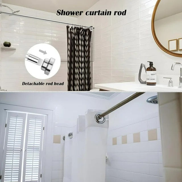 LunaLulinlk Shower Curtain Rod, 32-84(2.6-7ft) Inches with 12Pcs Shower Curtain Rings Adjustable Spring Tension Rod