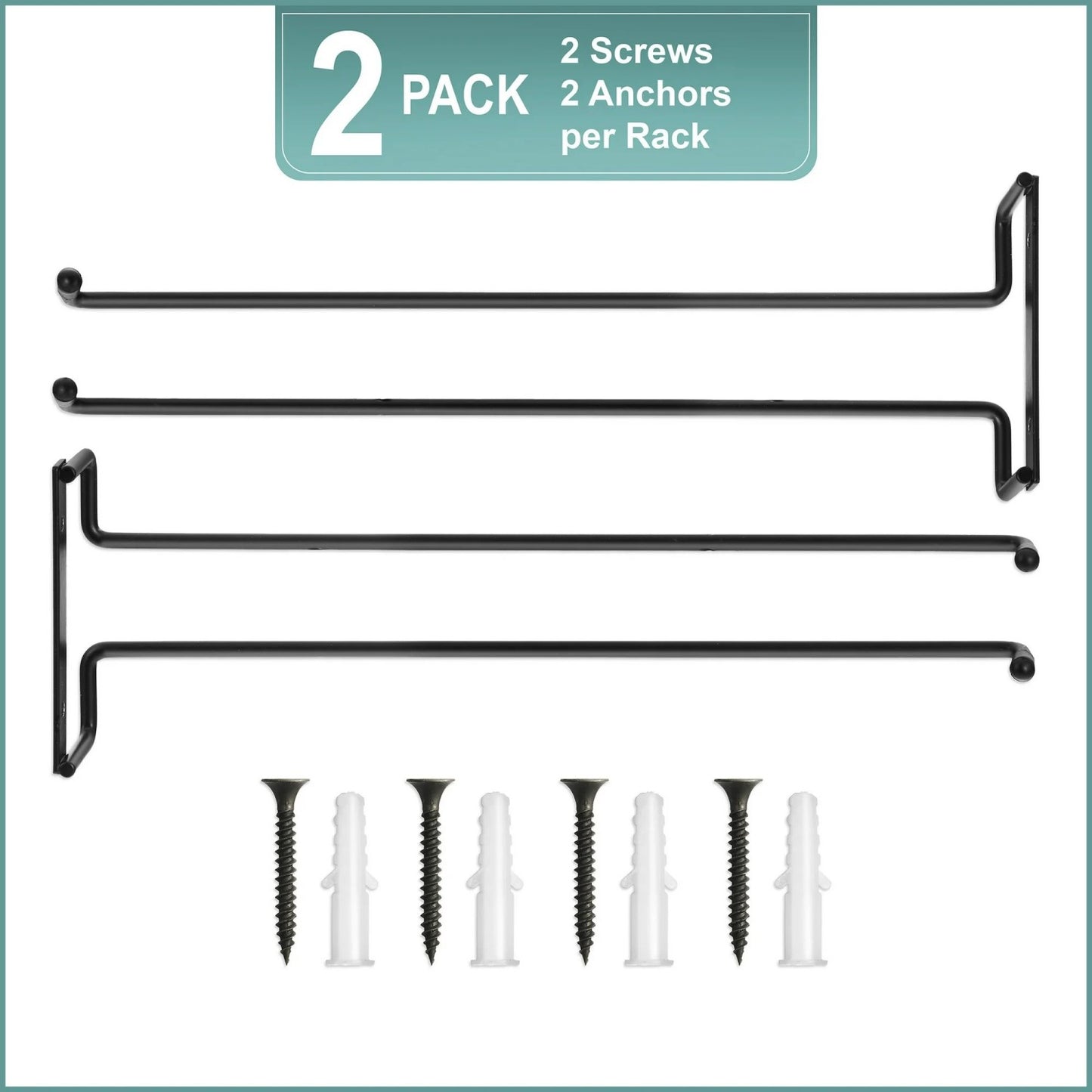 LunaLulinlk Wine Glass Holder 12 Inch Rack Wall Mount Under Cabinet Storage Holds 4 Stemware Wine Glasses Each, 8 Total - Set of 2