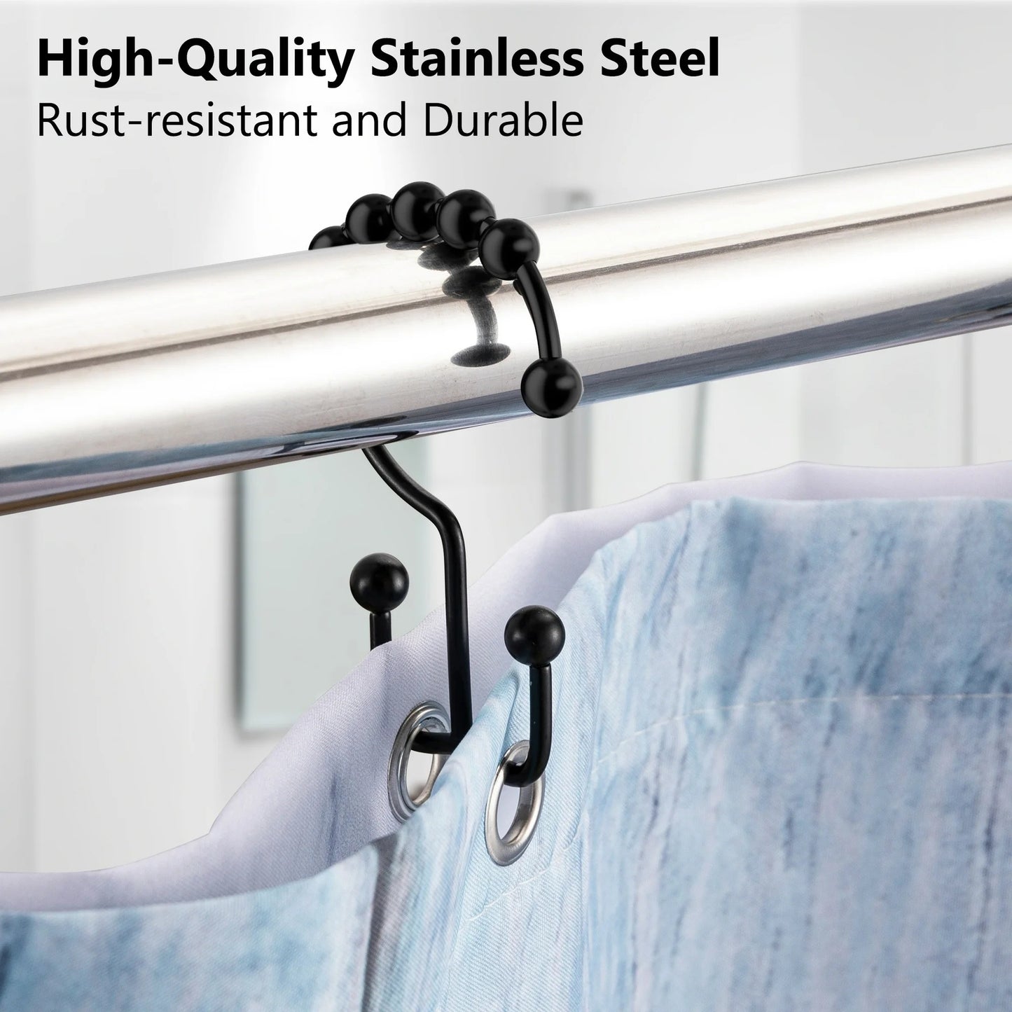 LunaLulinlk Shower Curtain Hooks Rings, Premium Stainless Steel Rustproof Double Glide Shower Hooks for Bathroom Shower Rods Curtains,Set of 12, Black