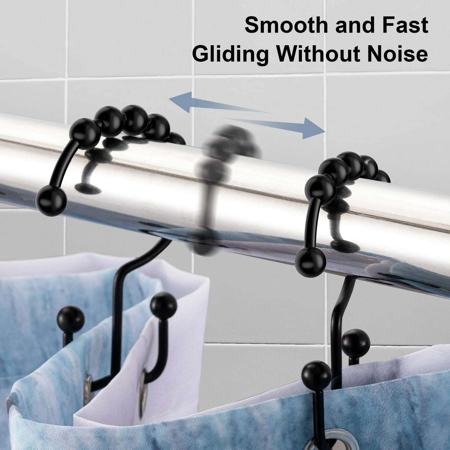 LunaLulinlk Shower Curtain Hooks Rings, Premium Stainless Steel Rustproof Double Glide Shower Hooks for Bathroom Shower Rods Curtains,Set of 12, Black